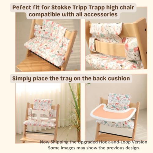 Image of Waterproof & Compatible Stokke Tripp Trapp Cushion Set for Newborn Baby - Made Fabric from Korea - 100% Cotton Stokke High Chair Cushion Set (Mint Bunny / 49.5 Counts)