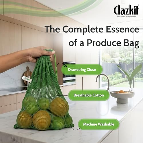 Image of Clazkit Cotton Fridge Bags Set of 6 | Reusable | Breathable Mesh Produce Bags for Refrigerator | Eco-Friendly Washable Cotton Bag Fruits, Greens, Onion, Potato & Grocery Storage