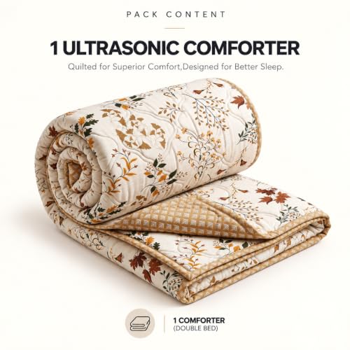 Image of BSB HOME Premium 280 GSM Quilted Comforter, Soft Plush Floral Printed Bedspread, Cozy Warm Reversible Blanket for Bedroom, Elegant Winter Bedding Comforter, 80 x 85 Inches (203 x 215 cm) - Warm Pearl