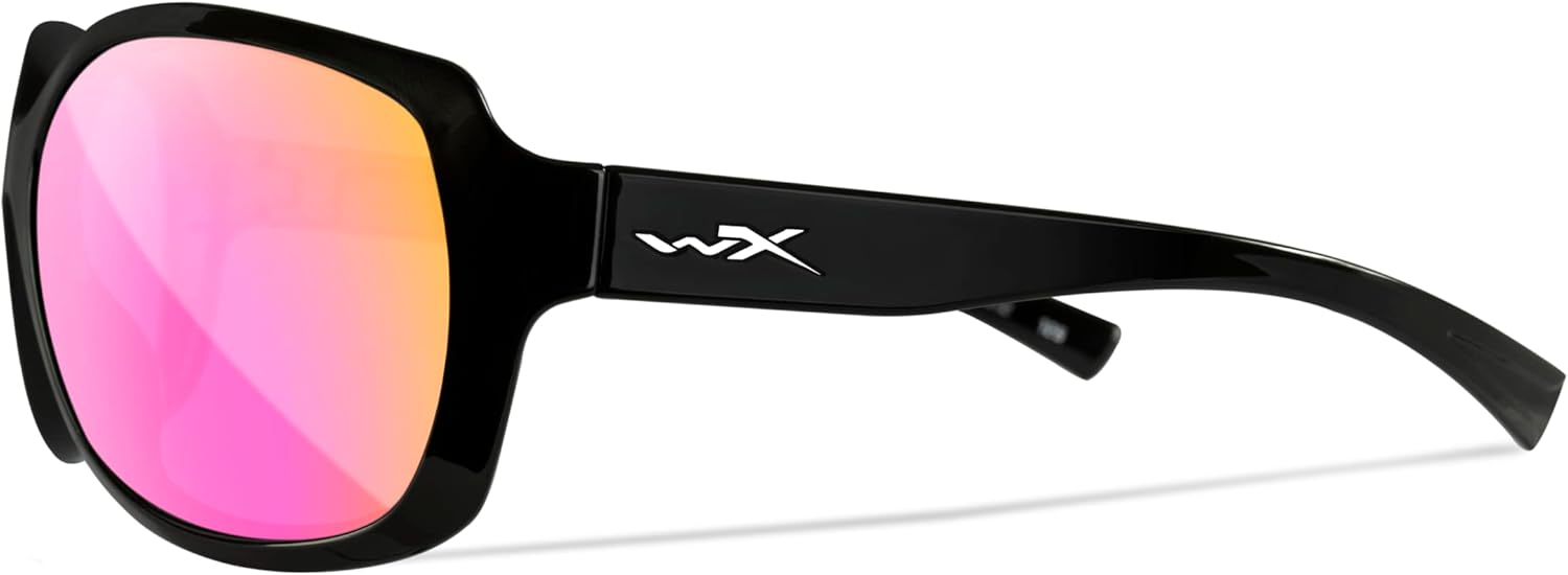 Wiley X WX Mystique Active Womens Captivate Polarized Lenses Rose Gold Mirror Gloss Black Sunglasses, UV Eye Protection and Safety For Outdoor Sports Prescription Ready