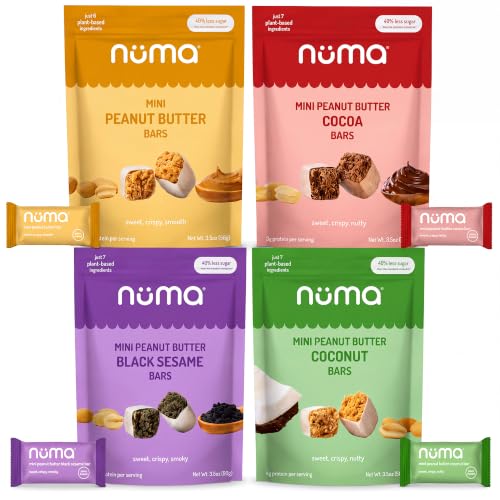 Mini Peanut Butter Bars Variety Pack – Vegan, High Protein, Low Sugar, Low Calorie, All Natural, Gluten Free – Crunchy Plant Based Snack – 4 Bags with 8 Individually Wrapped Pieces