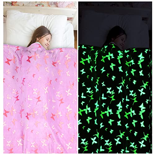 Wesan BUTTERFLY THROW BLANKET Glow In The Dark Blanket Butterfly Gifts For Kids Girls Birthday Christmas Bedroom Bed Room Decor Soft Cozy Fluffy Plush Fleece Premium Luminous Throw Fun Cool thumb #1