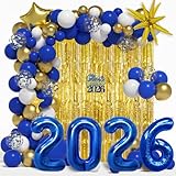 Picture of Graduation Balloon Garland Arch Kit for Graduation Decorations Class of 2026 - Blue Gold and White Balloons Different Sizes 5 12 18 Inch Graduations Balloons Arch for Grad Party Supplies