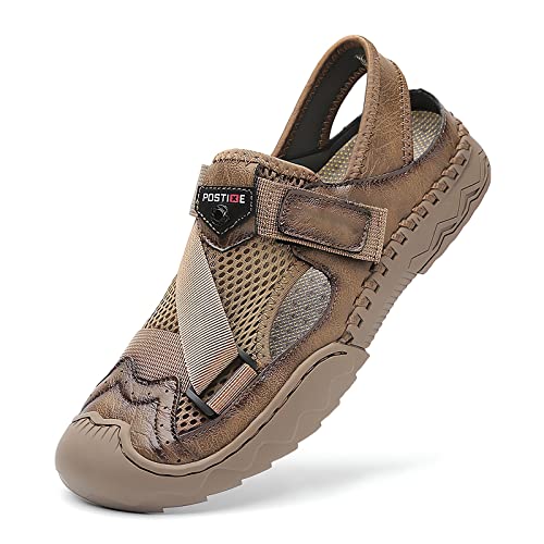 2023 Mens Closed Toe Leather Sandals,Mens Outdoor Sport Sandals Breathable Beach Shoes,Summer Casual Fisherman Sandal Walking Outdoor Beach Shoe Non-Slip Comfortable Casual2