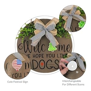 Interchangeable Welcome Wreath Sign for Farmhouse Front Porch Decor - Round Wood Wreaths Wall Hanging We Hope You Like Dogs Signs, All Season Outside Front Door Wreath for New Home Gift Ideas Interchangeable Welcome Wreath Sign for Farmhouse Front Porch Decor Round Wood Wreaths Wall Hanging We Hope You Like Dogs Signs All Season Outside Front Door Wreath for New Home Gift Ideas