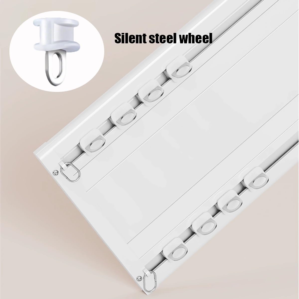 Aluminiowy podwójny szyn sufitowy, do zasłony, 500 cm, cichy drążek przesuwny do przegrody pokoju, sypialni, na balkon, regulowana długość od 1,2 m do 5,8 m, szampański
