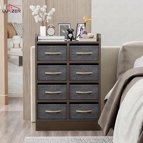 Image of Lukzer 8-Drawer Multipurpose Organizer | Engineered Wood Frame & Fabric Storage Drawers | Wooden Chest for Bedroom,Closet, Living Room | DIY Assembly | Space-Saving Design (Wenge /MR-028 /38Dx30Wx76H)
