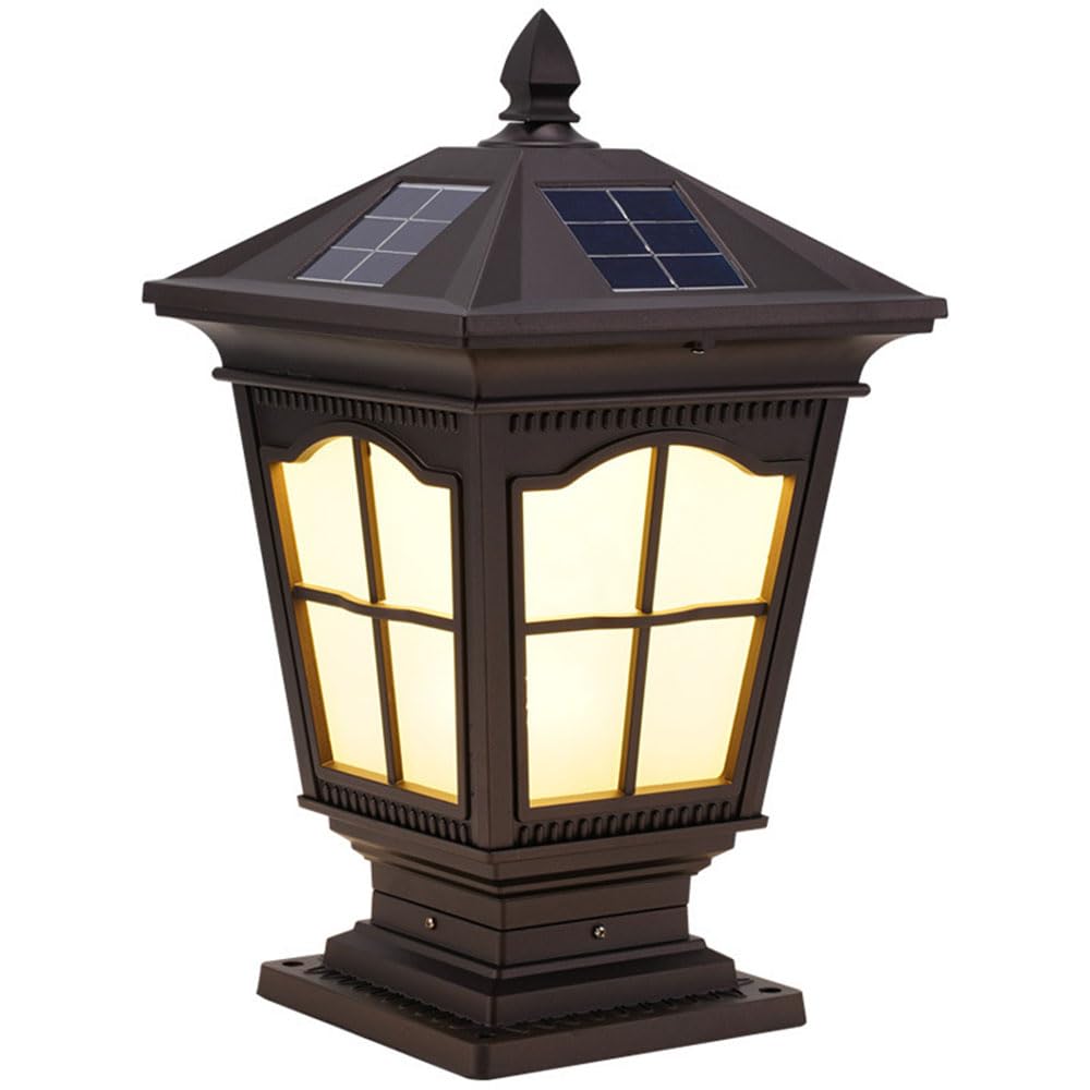Lampione Solare a LED, luci da Esterno Moderne da 7,9" cablate, Lampada a Colonna in Vetro Impermeabile, Lanterna antiruggine per Recinzione, Illuminazione da Giardino E26 3000K per vialetti e VI