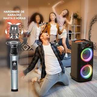 HWWR Machine de Karaoké avec 2 Microphones sans Fil pour Adultes,Enceinte Bluetooth Puissante avec Subwoofer 8", Système PA avec Lumières DJ,Idéal pour Les Fêtes en Plein Air