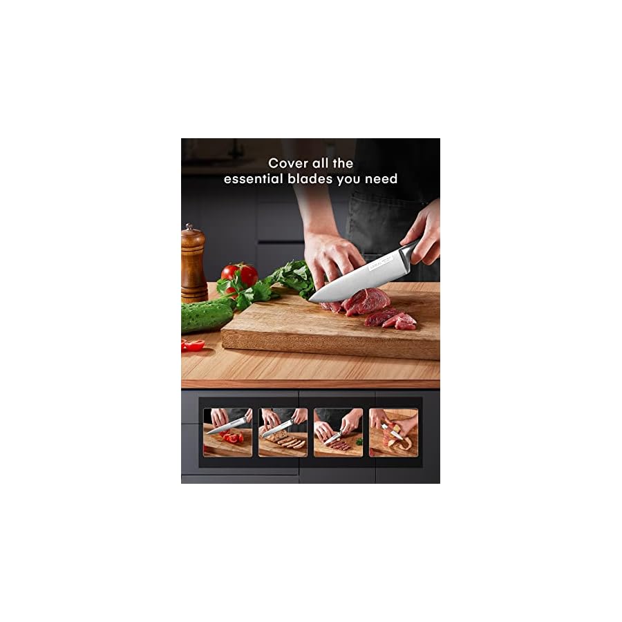 Knife Set, Aiheal 14PCS Kitchen Knife Set with Acrylic Knife Stand, No Rust and Super Sharp Knife Set Stainless Steel in One-Piece Design with Knife Sharpener for Kitchen, Include Steak Knives