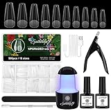 Nagelspitzen Und Klebegel-Kit: SPTHTHHPY Nagelspitzen und Klebegel All-in-One-Kit enthält 8ml Nagelklebegel und 8ml Top Coat, 500 Sargnagelspitzen, 1 * Mini-UV- / LED-Lampe, 1 * Nagelfeile und Nagelknipser, 1 * Nagelhautzange, Sie dieses nail extension kit zurück zuhause und sei dein eigener nageldesigner!
