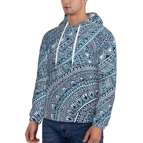 Sweat à capuche fleurs bleues homme pull polaire rétro décontracté