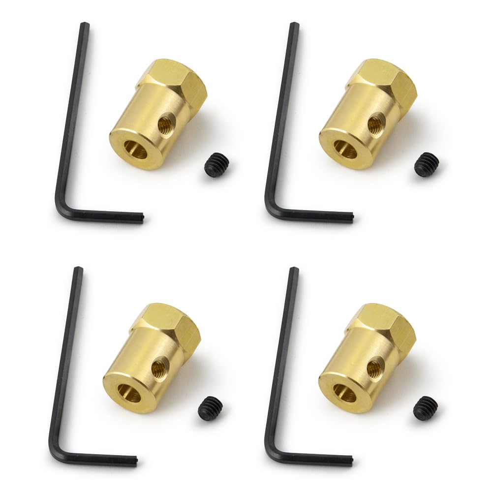 WEFEINO 4Pcs Hex Coupler 5mm Brass Wheels Shaft Motor Coupling Flexible Connector for RC Car (5mm)