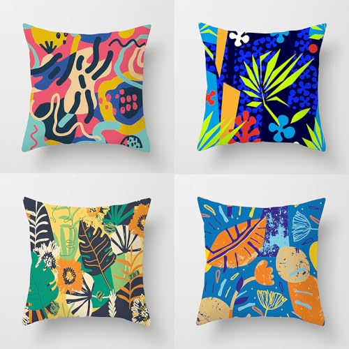 Shouhengda Throw Pillow Covers Home Decor Set of 4, Flower Rose Pillow Cases Outdoor Cushion Couch Sofa Pillowcases for Sofa Couch Bed Home Outdoor Decor (D)