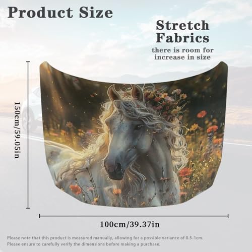 Image of Cool White Horse Car Hood Cover Protector, Elastic Polyester Flag for Car Hood, Waterproof Auto Exterior Accessories, Easy Installation for Most Sedans Trucks SUV Pickup