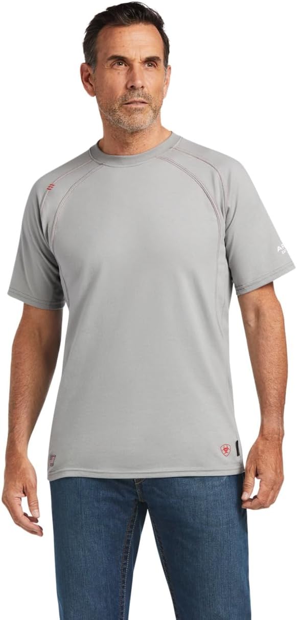 Ariat Men's Big and Tall Flame Resistant Fitted Short Sleeve Work CrewWork Utility Tee Shirt, silver fox, 3XL T