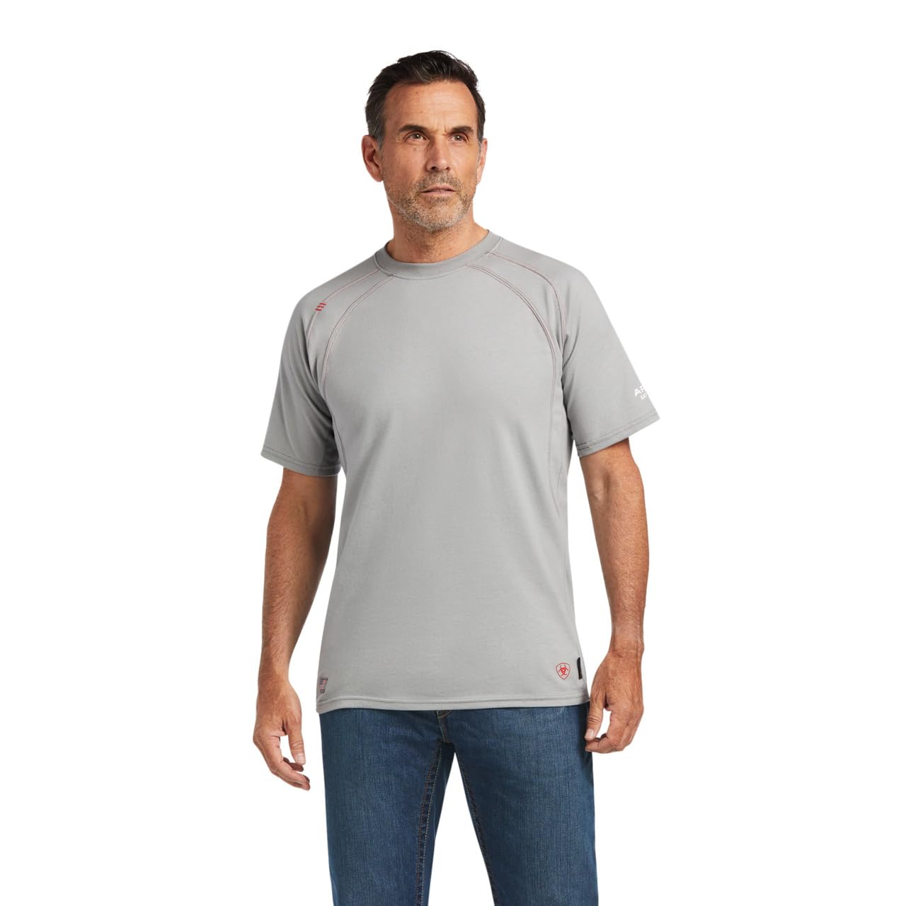 Ariat Men's Flame Resistant Fitted Short Sleeve Work CrewWork Utility Tee Shirt, silver fox, XL R