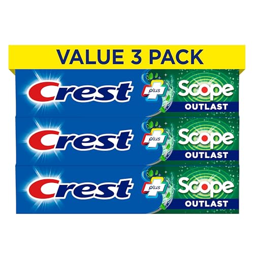 Crest + Scope Whitening Toothpaste - Pack of 3, 5.4 Oz Tubes - Anticavity Fluoride Toothpaste, Fresh Breath, Kills Germs - Tartar Protection, Enamel Protection - Minty Fresh Flavor
