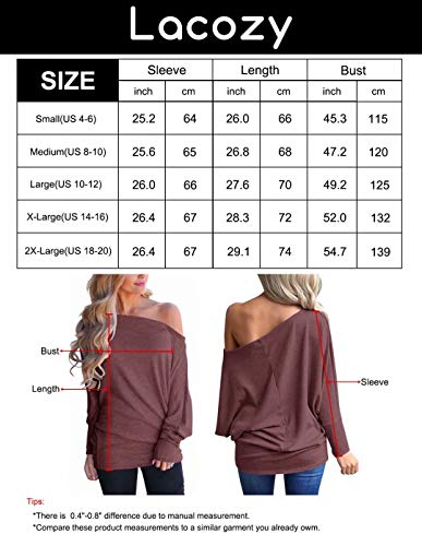 LACOZY Womens Off Shoulder Casual Oversized Long Sleeve Knit Pullover Sweater Tunic Tops Black Medium