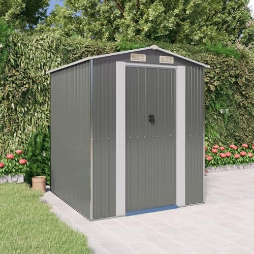 Gecheer Capanno,da Giardino,Capannone,Casetta,per Attrezzi,Casetta Porta Attrezzi,Porta Attrezzi da Giardino,Rimessa Attrezzi da Giardino,Capanno in Metallo per Esterni,Grigio Chiaro 192x191x223 cm
