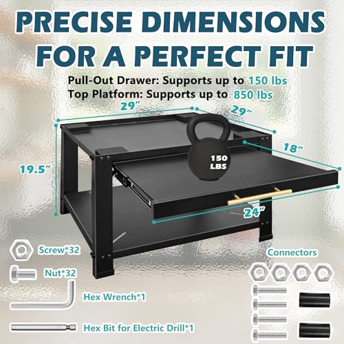 Royxen Washer and Dryer Pedestals with Drawer,29" W x 29" D x 19.5" H Metal Heavy Duty Laundry Pedestal, Universal Washing Machine Stand for Basket Shelf, 850lbs Capacity,Black by Royxen - Image 3