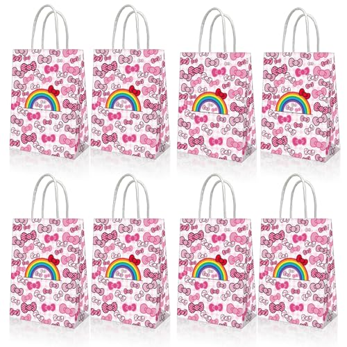 CNMOAOAGS 20Pcs Pink Bow tie Happy Birthday Decorations Anime Cat Birthday Party Favor Gift Bags for Girls Party Theme Supplies