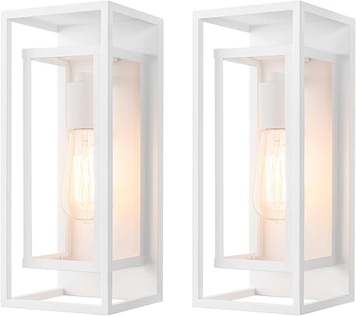 Miniatura 16 de mirrea Aplique de pared clásico para exteriores de 14 pulgadas, 1 luz en negro mate, marco de metal rectangular y pantalla de vidrio transparente