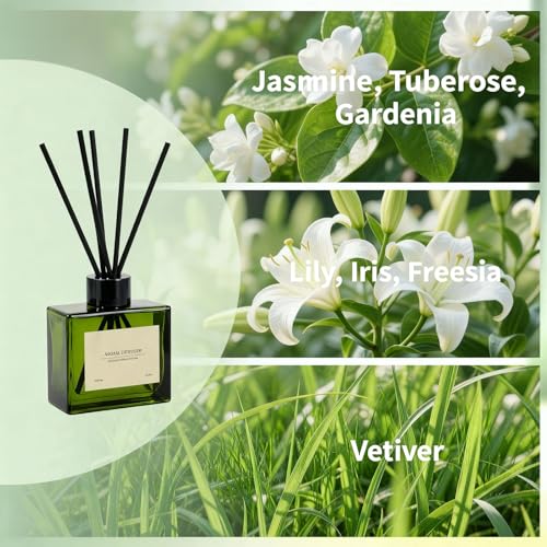 Reed Diffuser, 4 oz Jasmine Lily Scent Diffuser with 7 Sticks, 90 Days Long Lasting Reed diffusers for Home, Elegant Fragrance for Bathroom Bedroom Office Decor, Air Fresh - Image 3