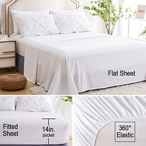 Ubauba Full Size Comforter Set With Sheets-Pinch Pleating 7 Pieces White Bed In A Bag Full Bed Set With Comforters, Sheets, Pillowcases & Shams,Pintuck Bedding Sets,(White,Full) #TOP4