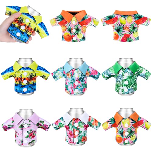 Whaline Summer Can Sleeves Funny Hawaii Can Shirt Cover Insulators Assorted Tiny Jacket Coat Shape Neoprene Can Cooler Sleeves for Beverage Drink Bottle Tropical Party Decor Supplies, 6Pcs