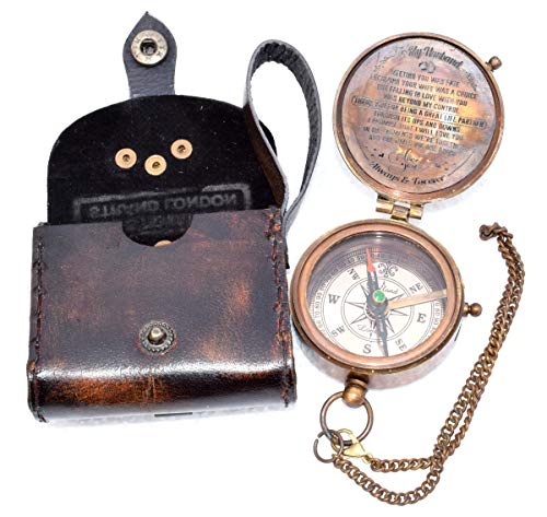 Brújula magnética vintage con estuche de cuero o madera miniatura 2