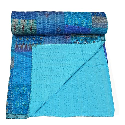 Edredón indio de seda King acolchado a mano reversible transpirable Marubhumi patchwork 3