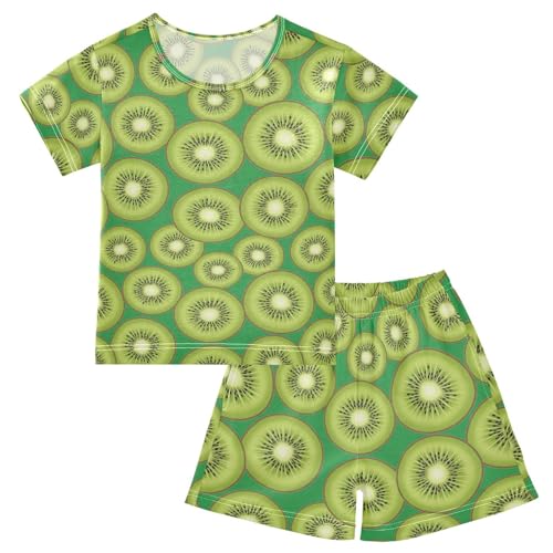 Pajama Short Sets Kiwi Fruit Slice Pattern Soft Cotton Summer Sleepwear 2 Piece PJS Size 5-14T