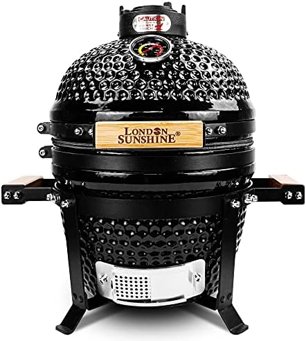 London Sunshine Ceramic BBQ Charcoal Kamado Grill 13 inch Portable Tabletop BBQ Grill Black