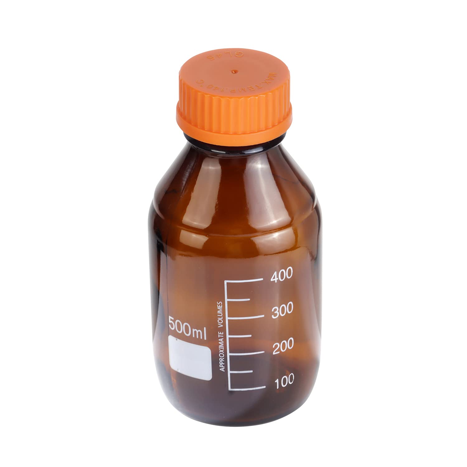 Moonetto Paquete de 8 botellas de vidrio de borosilicato ámbar graduadas de 500 ml de reactivo de laboratorio/almacenamiento con tapa de rosca naranja GL45