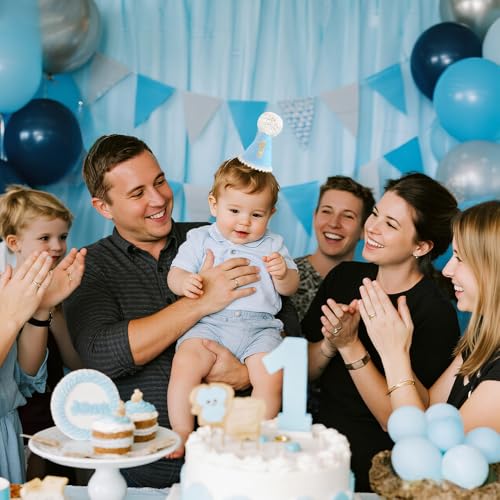 HSC 1st Birthday Hat, 1st Birthday Decorations for Boys, Baby Boy Party Hat with Shiny 1" and Big Pom Pom for Baby's Unforgettable 1st Birthday Celebration - Image 5