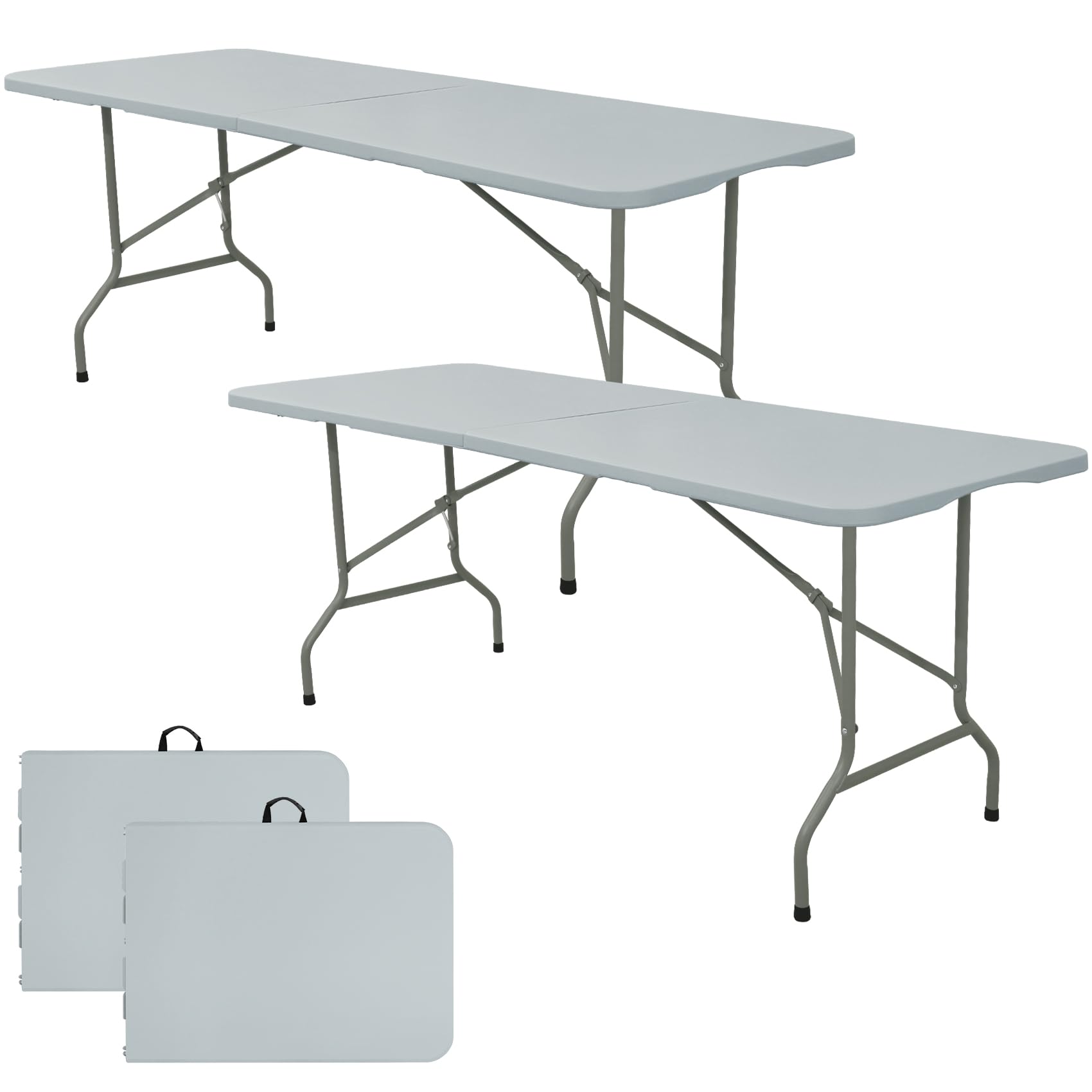 View 1 of **** AS IS ALL SALES FINAL NON RETURNS **** Set of 2 Folding Table 6 FT Lightweight Camping Table Portable Plastic Rectangular Outdoor Dining Table Steel Legs Fold-in-Half with Carrying Handle for Indoor,Picnic,Party,Wedding,Events(White)