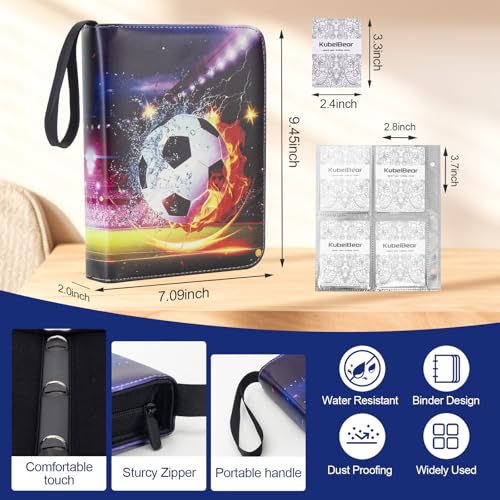 Image of Card Binder - 400 Capacity, Zippered Trading Card Holder for MTG, Sports & Collectible Cards - Acid-Free, Durable & Travel-Friendly Storage (Red Football, 4 Pocket)