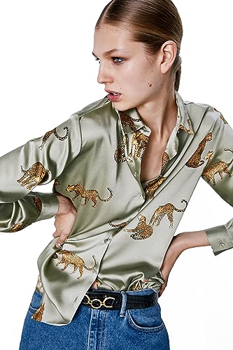 Women's Blouse Satin Silk Shirts, Casual Loose Long Sleeve for Office Work, Corporate Outfit Clothes