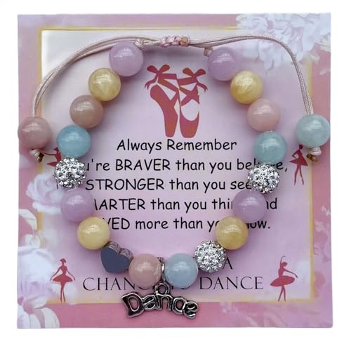 Image of DOLON Colorful Stones Handmade Crystal Ballet Charm Bracelet First Recital Stage Performance Dance Competition Encouragement Gift for Her