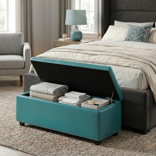 SIMPLIHOME Laura 36" Wide Vegan Leather Storage Ottoman in Midnight Black by SIMPLIHOME - Image 3