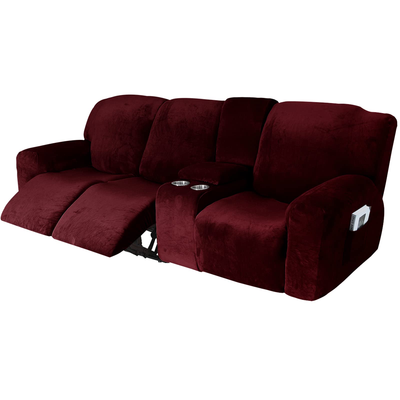 UIHECTA Recliner Sofa Cover, Velvet Stretch Reclining Sofa Covers, with Middle Console Sofa slipcover, Washable Furniture Protector Sofa Slipcover,006,3 person seat(set of 10)