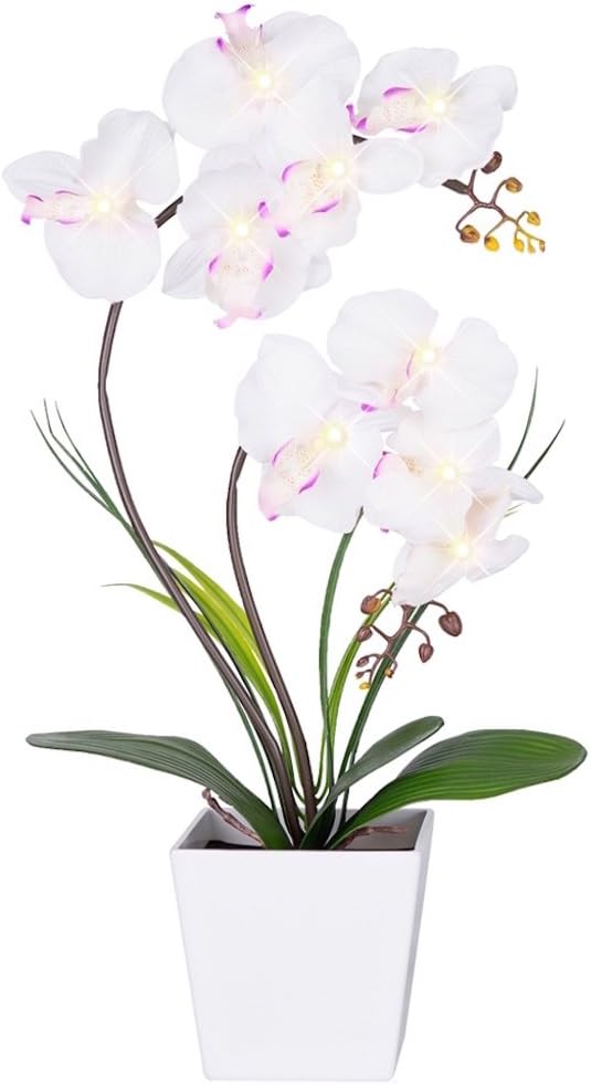 LED Lighted Artificial Orchid Arrangement-Battery Operated Orchid Pot With 9 Lights