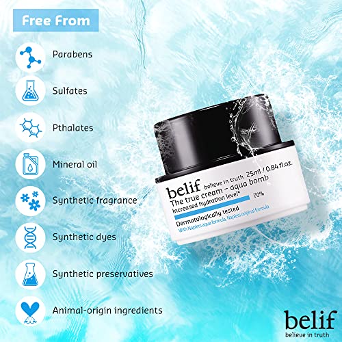 Image of belif believe in truth The True Cream Aqua Bomb, Hydrating Moisturizer For Face | Ultra-Lightweight, Gel-Cream | For Normal, Combination, And Oily Skin Types | Korean Skin Care Products | (25 Ml)