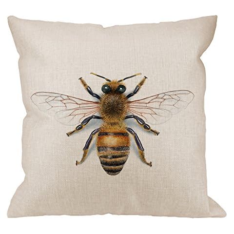 HGOD DESIGNS Bee Pillow Cover,Decorative Pillow Bees Watercolour Drawing Pillow Cases Cotton Linen Outdoor Indoor Square Cushion Covers for Home Sofa Couch 18x18 inch Yellow Cover