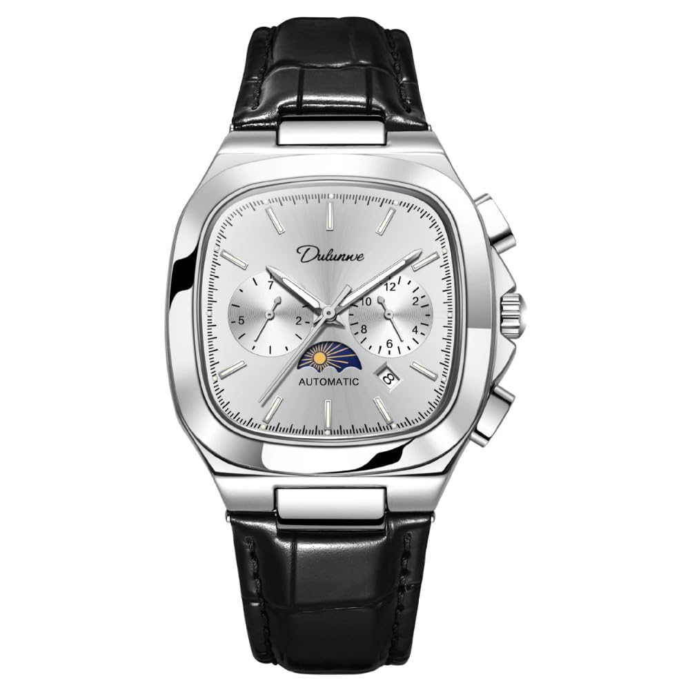 Herren-Armbanduhr, quadratisch, 6-polig, Mondphase, vollautomatisch, mechanisch, Kalenderanzeige, leuchtend, wasserdicht, Business-Mode, Armbanduhren, Wochen- und Monatsanzeige