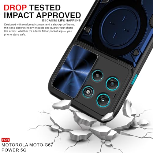 Image of AESTMO Armor Motorola Moto G67 Power / G57 Power 5G Bumper Back Case Cover | Ring Holder & CD Pattern Sliding Camera Shutter Cover | Back Case Cover for Motorola Moto G67 Power / G57 Power 5G (Blue)