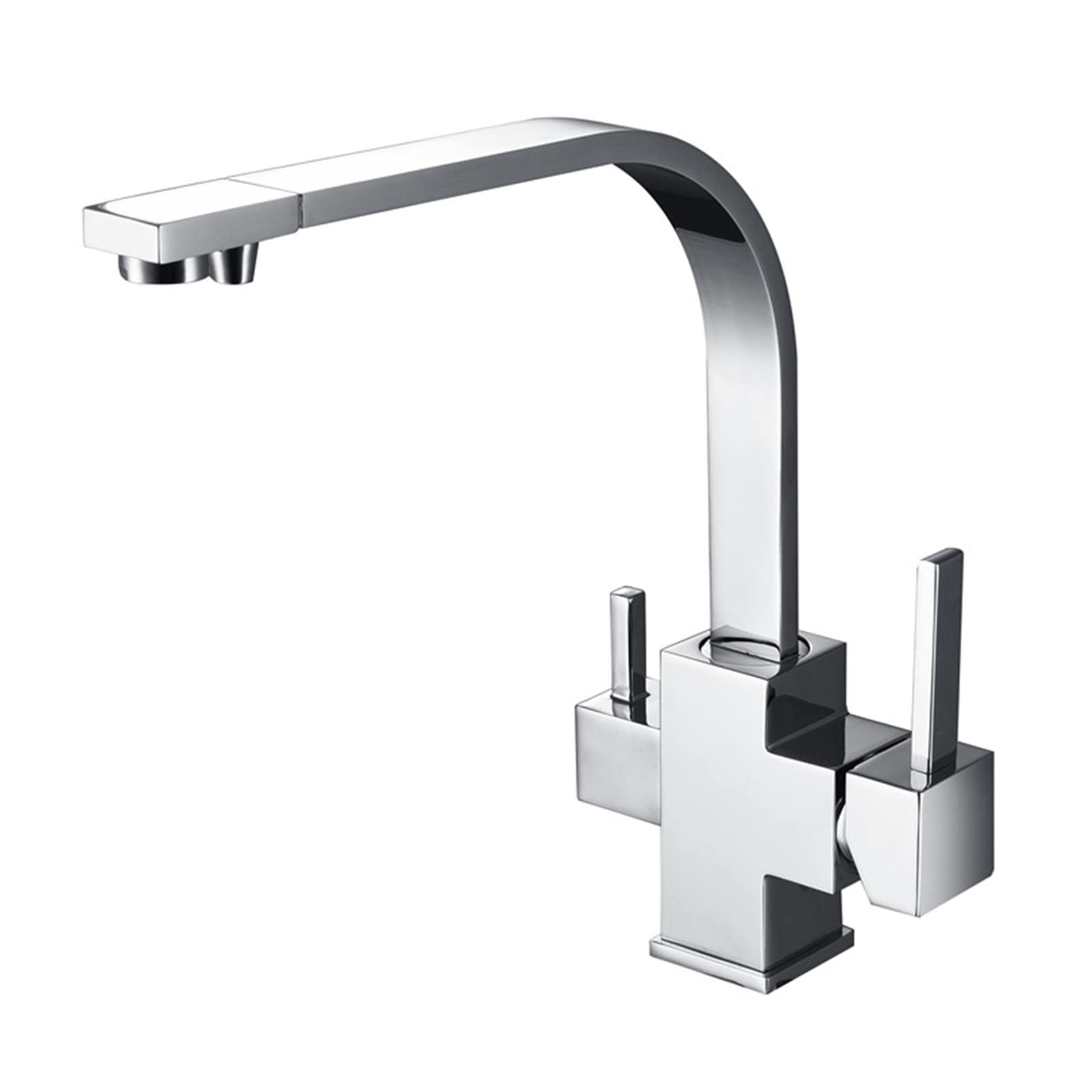 Robinet de cuisine avec pulvérisateur et double poignée en chrome brillant