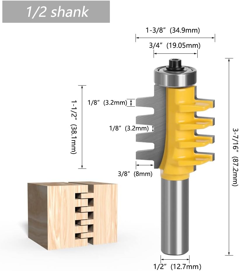 6mm 1/4" 8mm 12mm 1/2" Shank Finger Joint Glue Router Bit Milling Cutter Mortaise Tenon Knife Cone Woodwork Cutters Tools (Size : 12.7mm Shank)