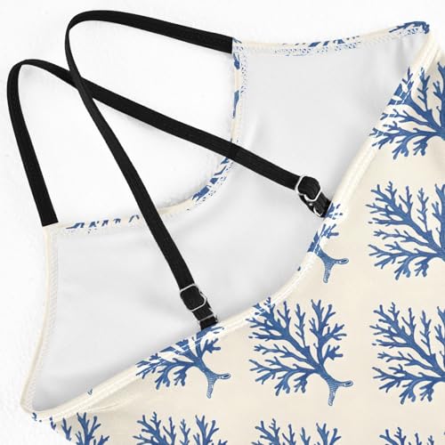 senya Girls Swimsuits One-Piece Swimwear Tie Bathing Suit Beach Summer Round Neck 7-8T Blue Coral Pattern4